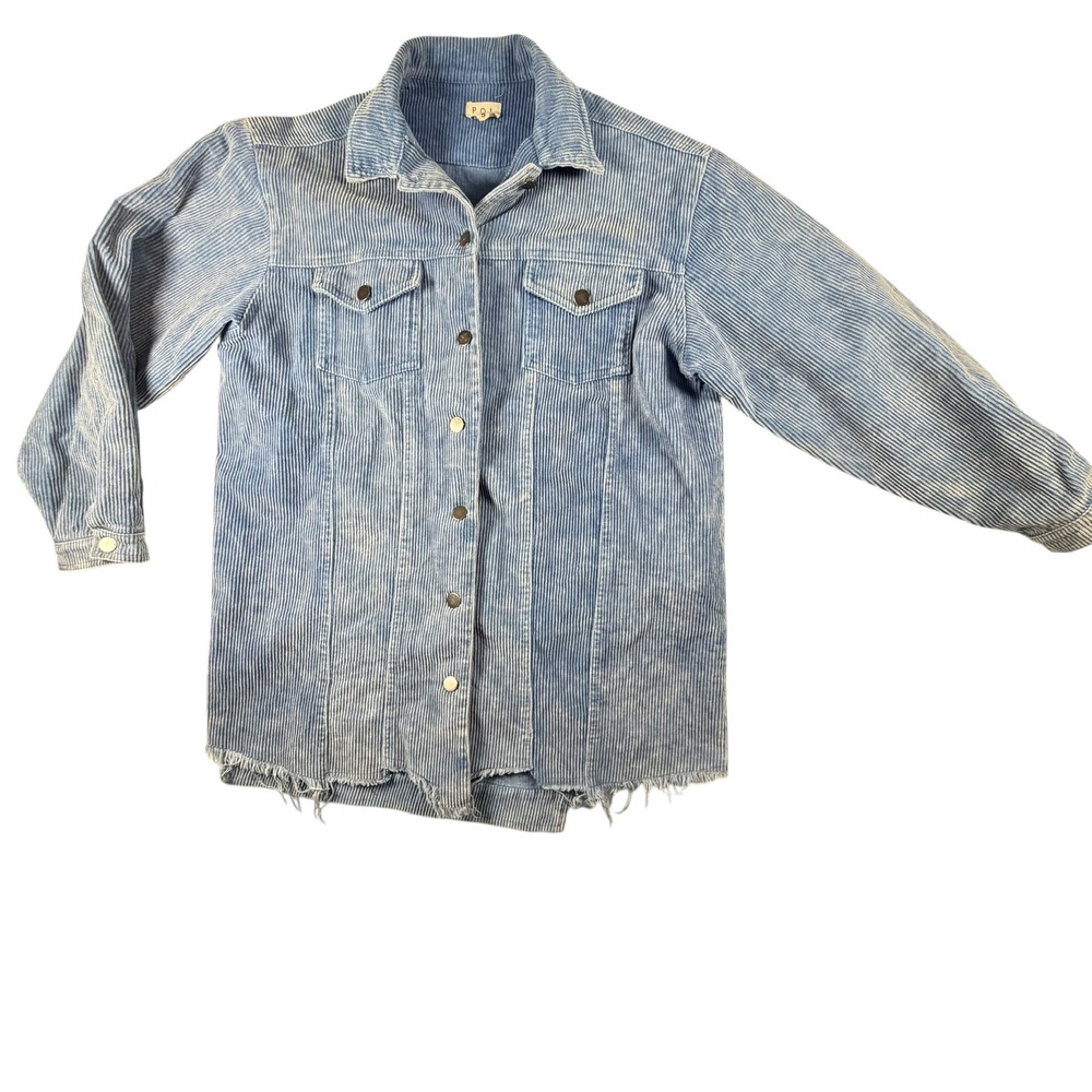 POL Corduroy Shirt Jacket Mens Small Blue Good HFJ57 Raw Hem Oversized Shacket
